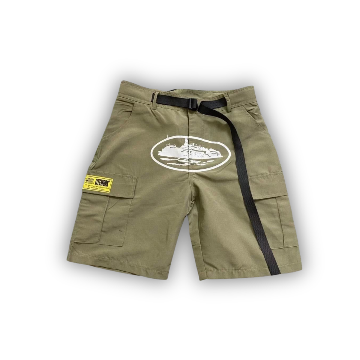 Corteiz Alcatraz Logo Cargo Shorts Olive