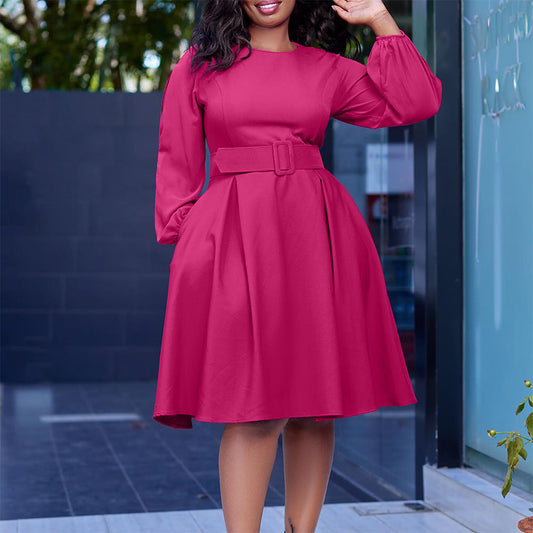 Women Dress Autumn and Winter Long Sleeve Elegant round Neck